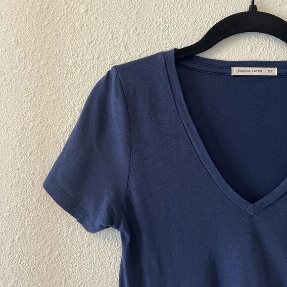 Marine Layer Women's T-Shirt Size XS Navy Blue V-neck Tee Minimalist Classic - Picture 3 of 14